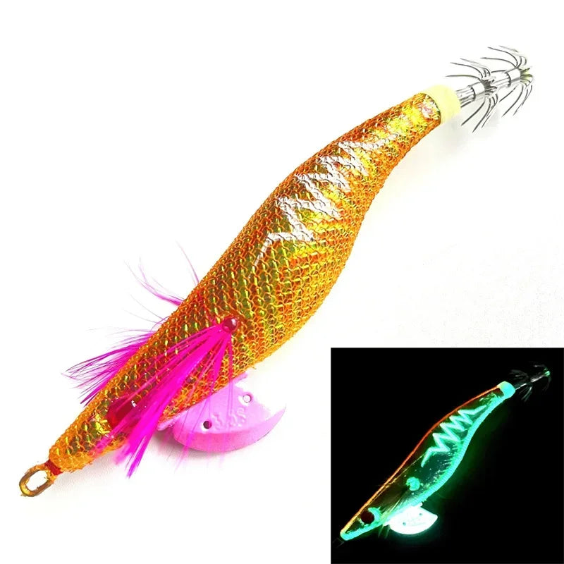 Appât phosphorescent en bois pour la pêche à la seiche, gabarits de calmar, crochets de gabarit de poulpe, léger et noctilucent, taille 3.5 #, 21g