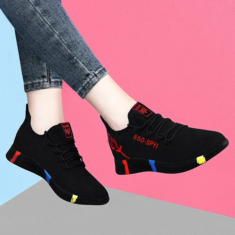 Women's Tennis Shoes 2024 Vulcanized Shoes Air Mesh Lightweight Soft Sneakers Women's Flat Platform Lace-Up Casual Shoes Basket Femme