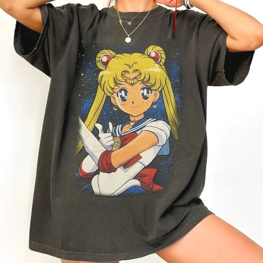 T-shirt rétro années 90 graphique dessin animé — coton, été, streetwear, hip hop, couple, manches courtes