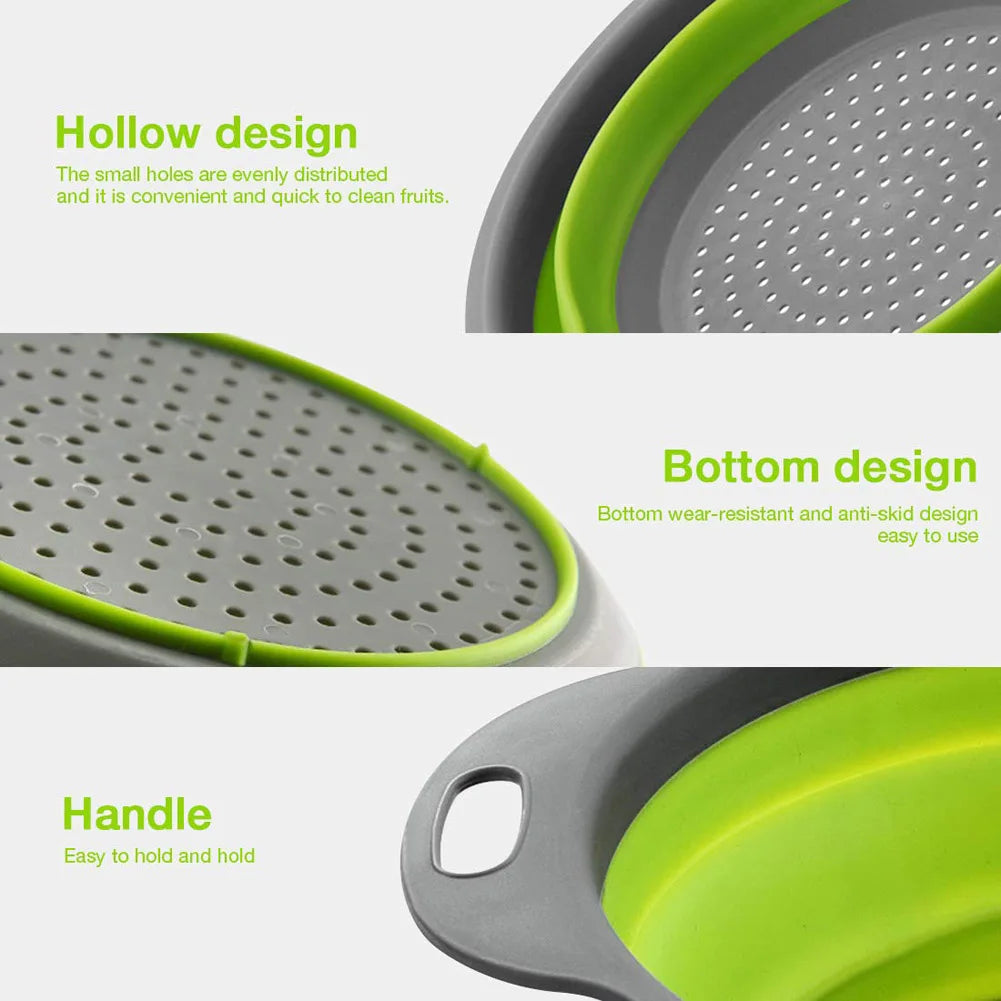 Panier de vidange pliant en Silicone, panier de lavage de fruits et légumes, passoire pliable, égouttoir pliable, outil de rangement de cuisine
