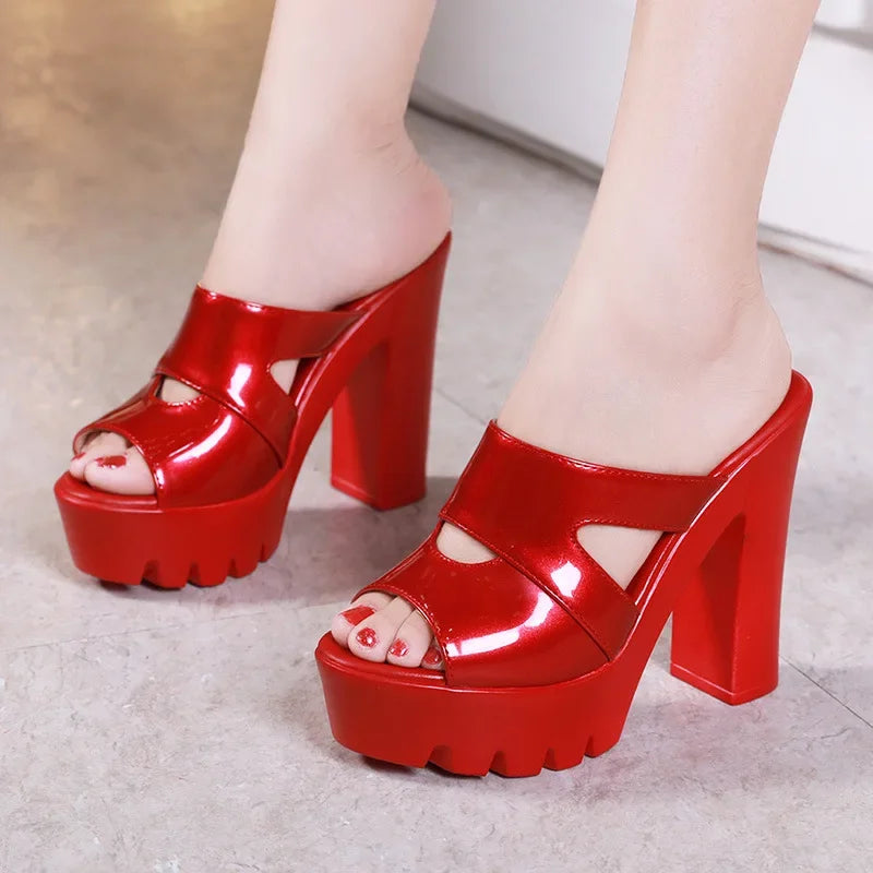 Sandalias de cuero de alta calidad para mujer, tacón alto de 13cm, talla de verano 2025, plataforma, punta abierta, zapato elegante, blanco, negro