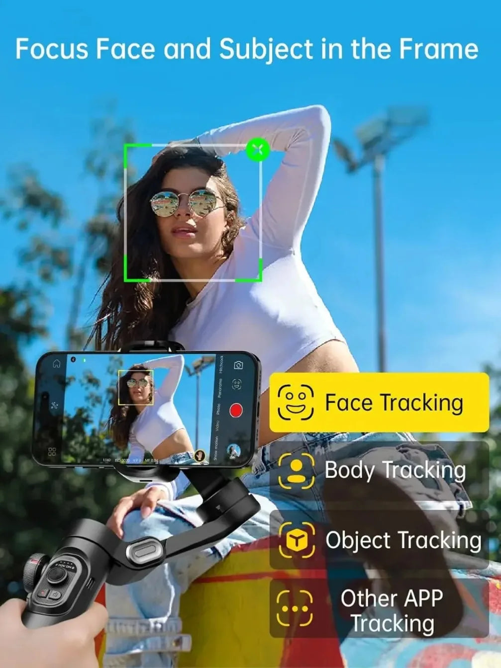 Stabilisateur Cardan Smartphone 3 Axes Pliable — Roue Mise au Point Vlog