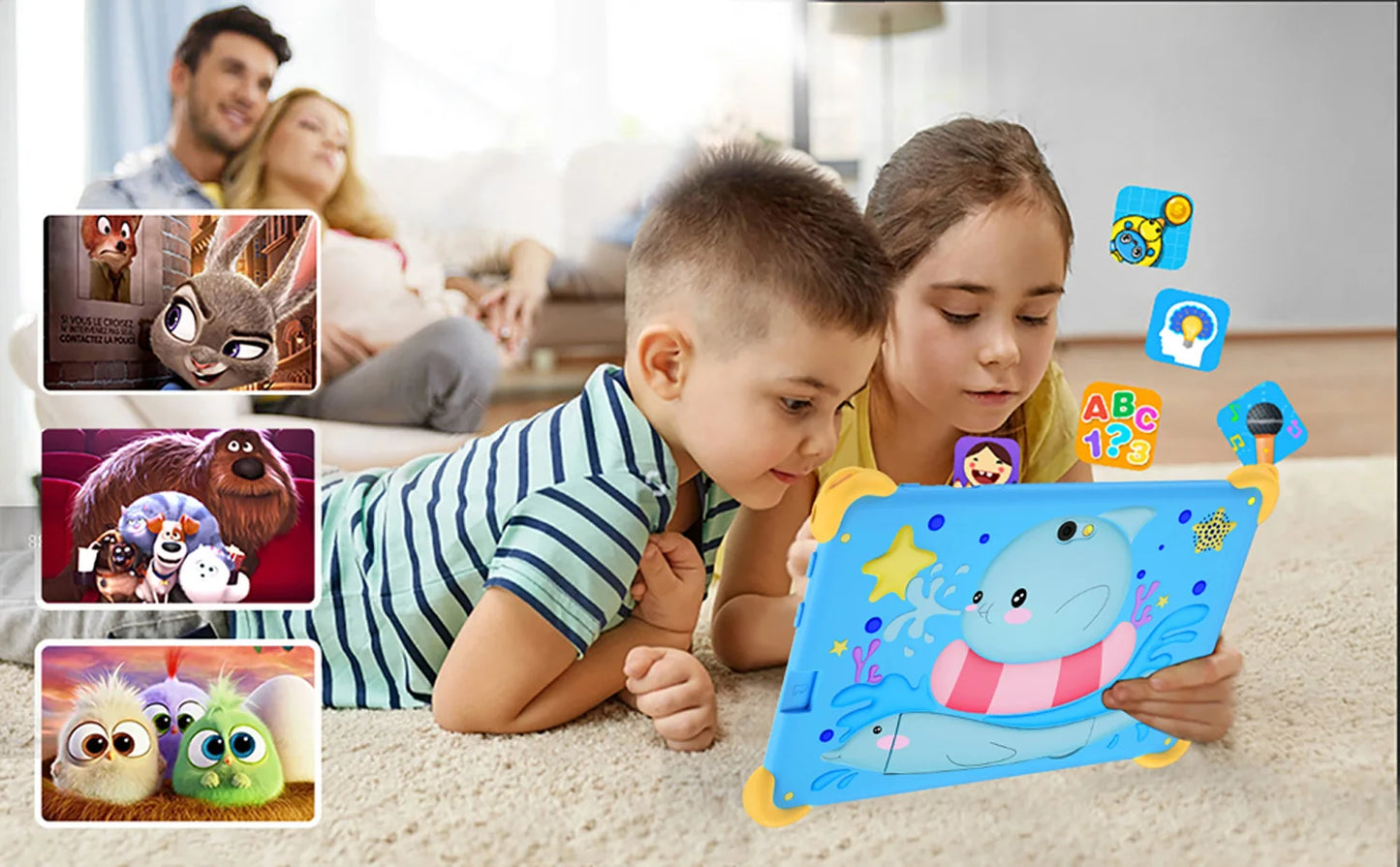Tablette pour enfants de 7 pouces 5G avec motif de dessin animé, PC d'apprentissage et d'éducation Android avec étui à l'épreuve des enfants, tablette 4000mAh