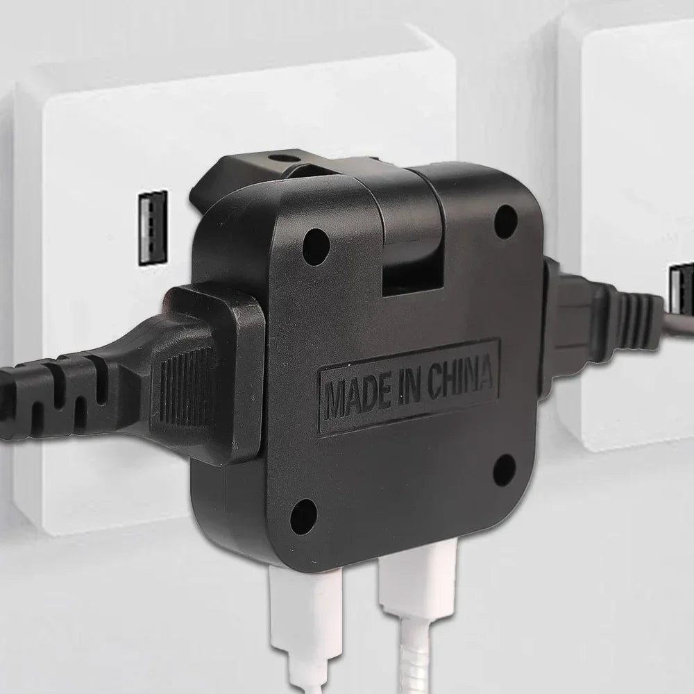 Convertidor de enchufe de la UE 4 en 1 de 180° Enchufe giratorio para carga de teléfono móvil, 2 USB y 2 tomas de corriente CA universales, adaptador de corriente