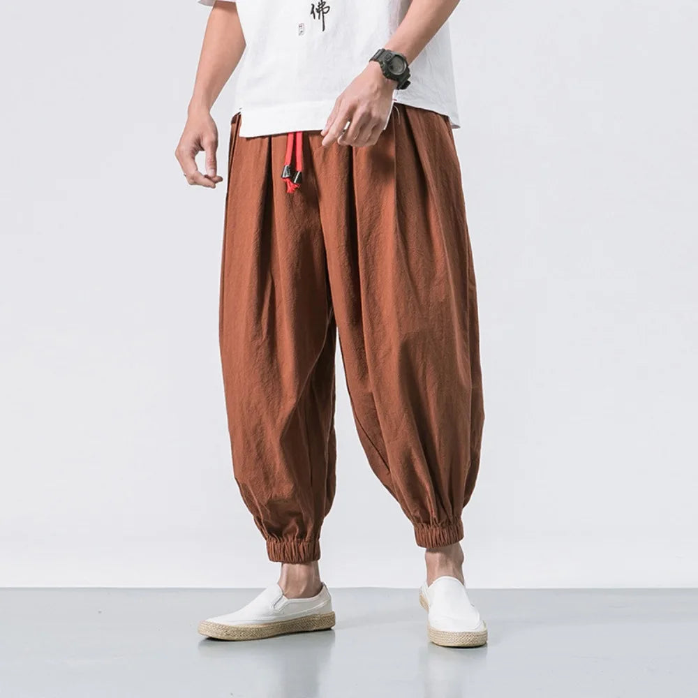 Pantalón sarouel de algodón y lino para hombre, jogging informal, estilo chino, alta calidad, nuevo