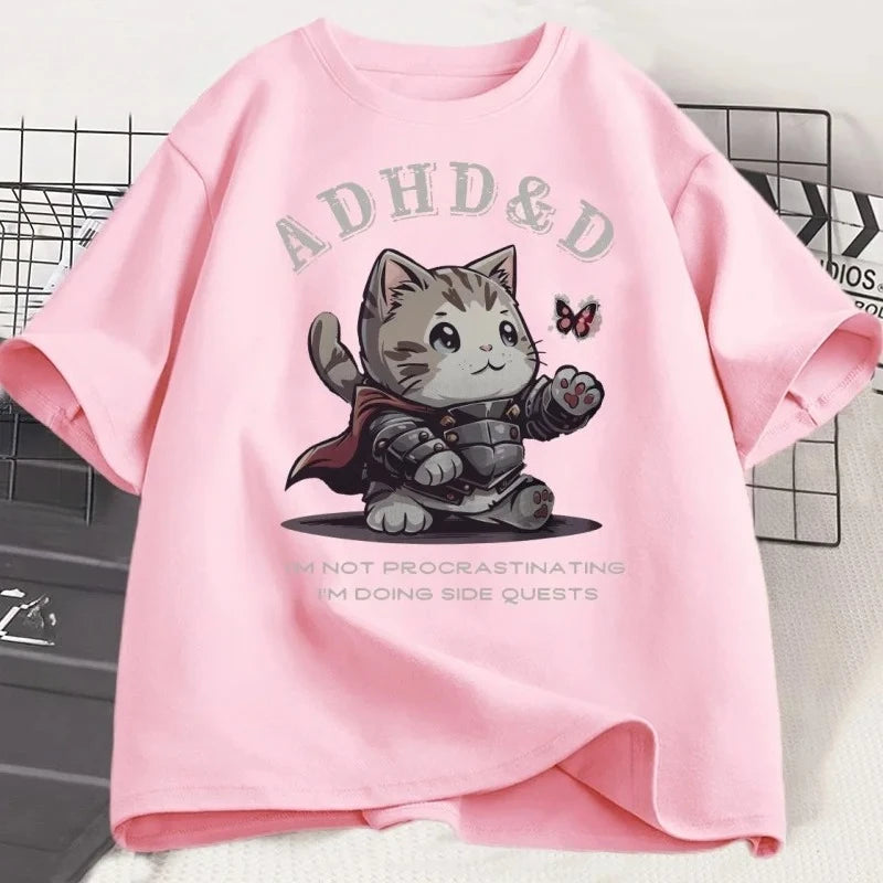 T-shirt humoristique graphique chat — manches courtes, été, ample, hauts, Y2K (v2)