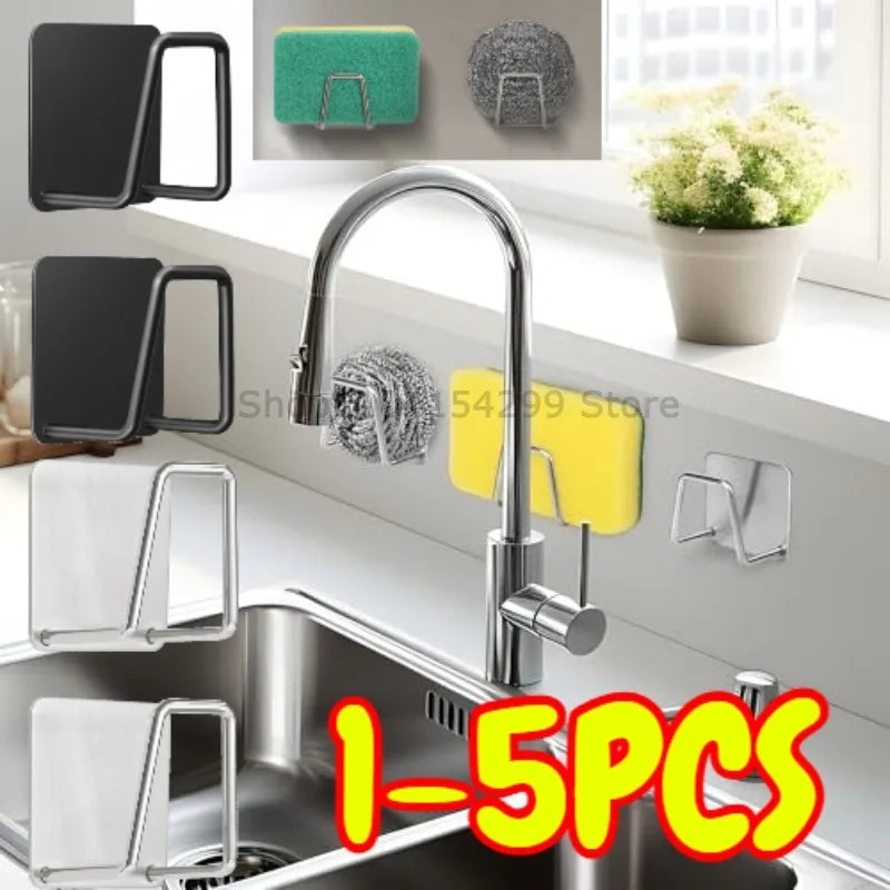 Soporte de esponjas de cocina de acero inoxidable, escurridor de esponjas para fregadero, estante de almacenamiento autoadhesivo, ganchos de pared, organizador de cocina