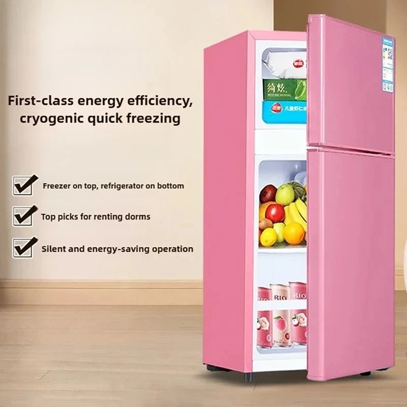 Refrigerador de doble puerta para apartamento de alquiler, pequeño refrigerador doméstico con congeladores profundos, refrigerador de bajo consumo de nivel uno