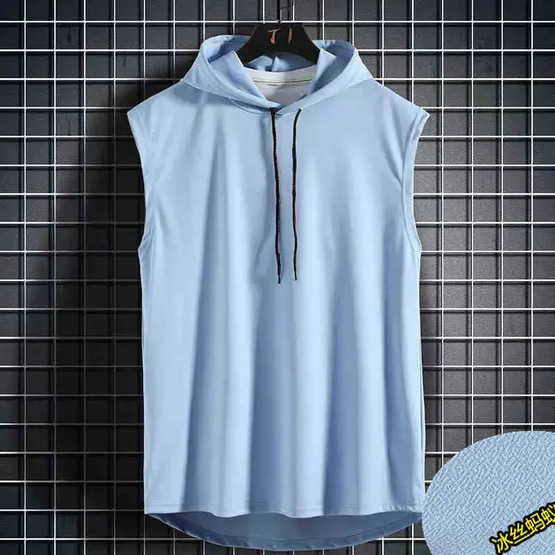 Hombres corbata cuello con capucha sin mangas chalecos masculino verano suelto sólido camiseta Hip Hop tops