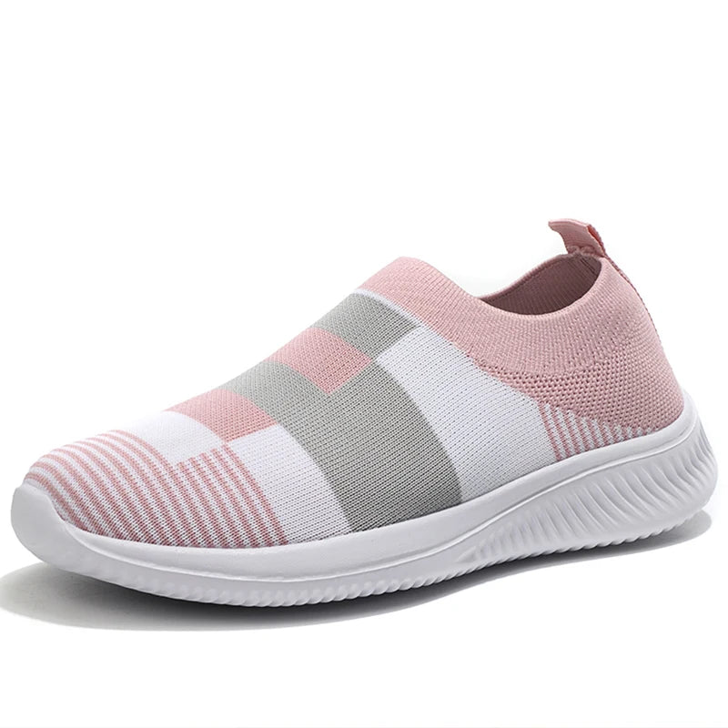 Women's Knitted Flat Sneakers with Color Mix, New Collection Vulcanized Casual Shoes