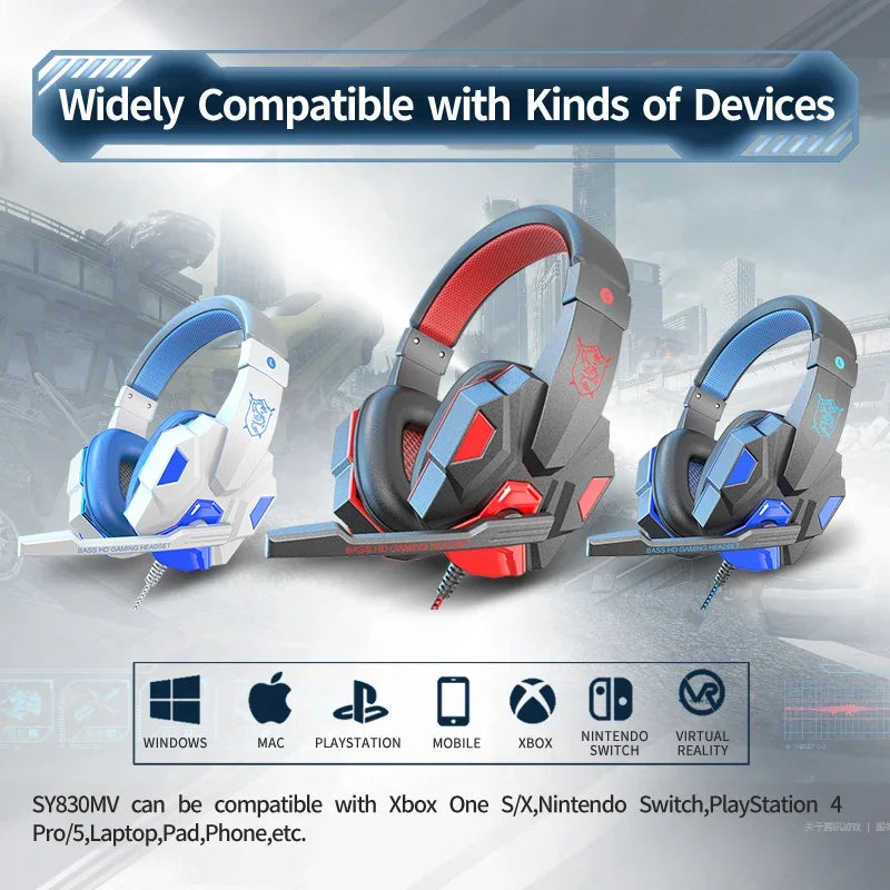 Auriculares de diadema RGB para juegos HOMEFISH SY830MV con micrófono, auriculares con cable supraaurales ligeros para PC, PS5, Xbox, Switch