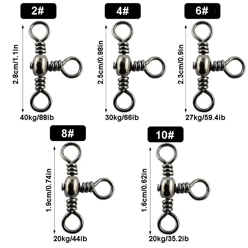 Accesorios de pesca, niquelado negro, conector de tres puntas, separador giratorio de sublínea en T, anillo Bazi para pesca al aire libre, 50 piezas/bolsa