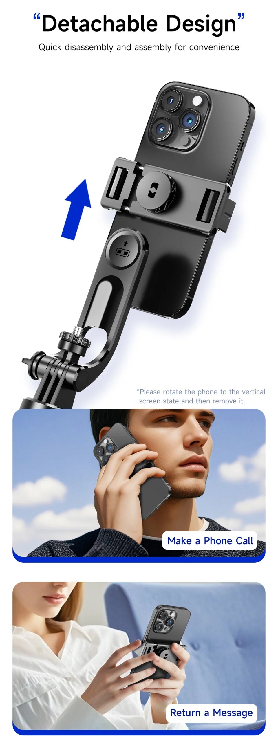 Trépied perche à selfie avec lumière de remplissage — 1708mm, télécommande Bluetooth, rotation 360°, interface 1/4