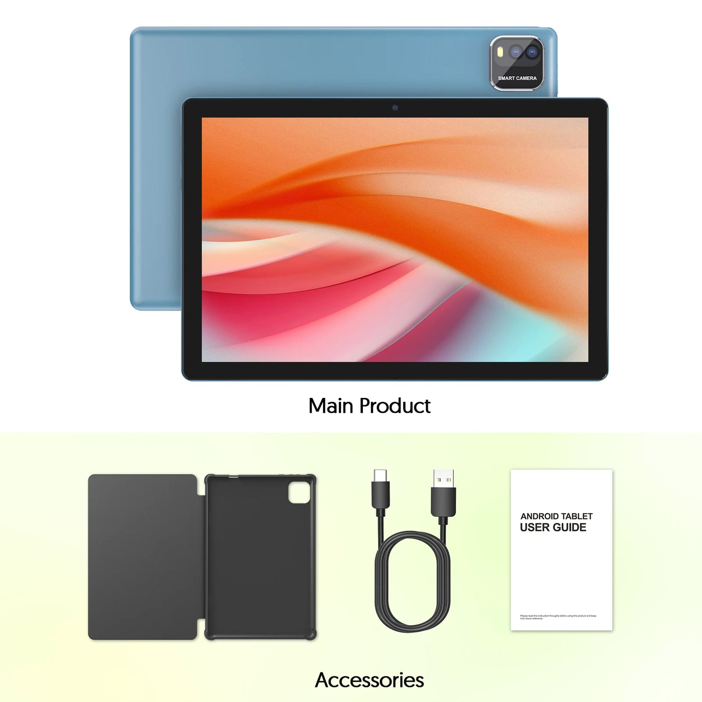 BAKEN Android Tablet 15 10 inch, Quad-Core Processor, 12GB (3+9 Extension) RAM + 64GB Storage, 5G WiFi, 1280*800 Dual Camera