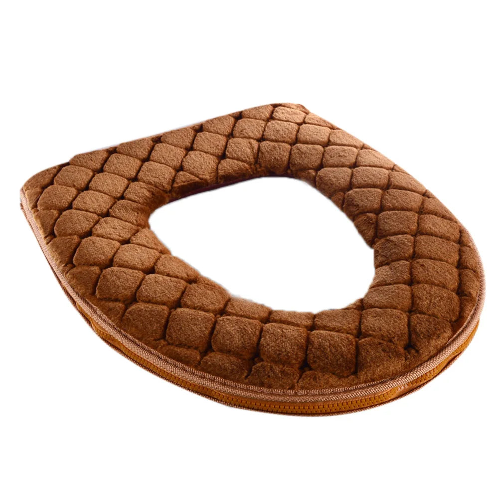 Funda para asiento de inodoro de baño, cojín de felpa suave y cálido de invierno, lavable, tipo O, suministros para el hogar de 37 cm × 44 cm