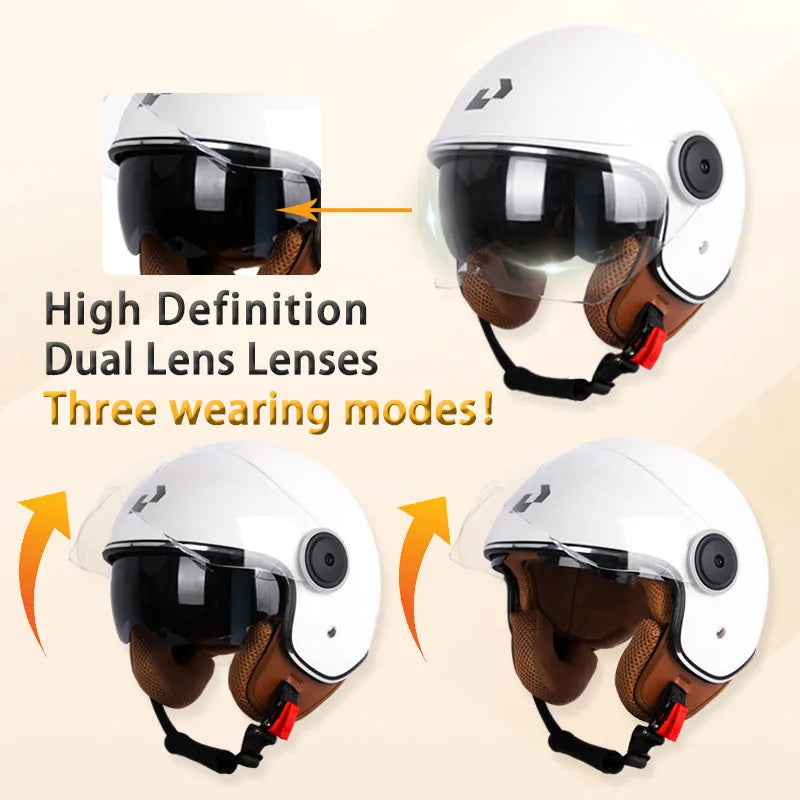 Casque Moto Ouvert Vintage Rétro DOT 3/4 — Cruiser Homme Femme