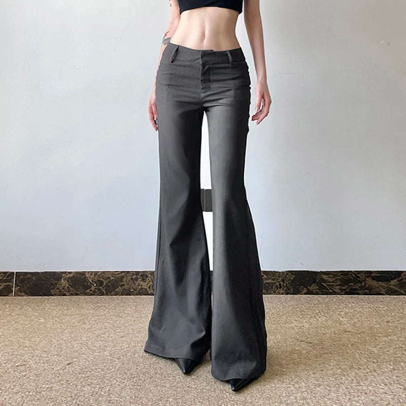 Pantalon de costume basique ajusté pour femme, tenue de bureau, couleur unie, Y2K, élégant, mode, taille basse, évasé, automne et printemps, 2025