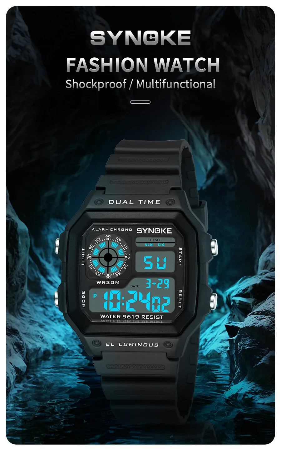 Montre numérique étanche sport multifonction — extérieur, course, étudiant, sept couleurs