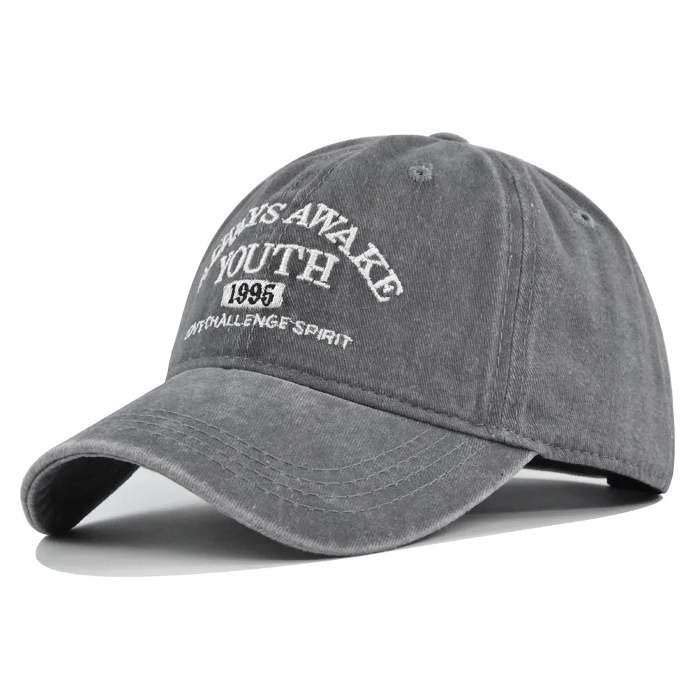 Casquette de baseball lettre brodée — hommes, femmes, mode, vintage, solide, sports plein air, réglable, snapback