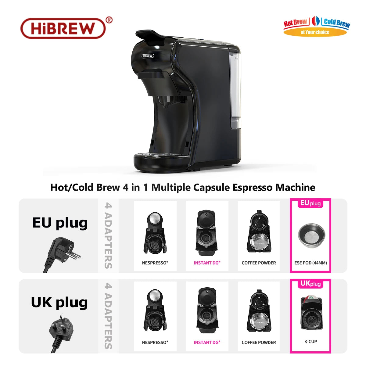 Hiinvasive W Coffee Machine, Hot and Cold Multi-Capsule Coffee Maker, Espresso Pod Coffee Machine, Dolce Milk, Ncomputing so, Powder Authorization, 19 bar, 4 in 1