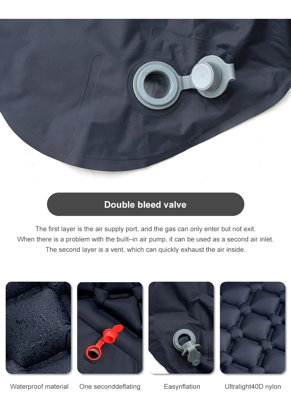 Camping en plein air Gonflable Matelas Couchage Pad Avec Oreillers Ultra Léger Air Mat Intégré Gonfleur Pompe Randonnée