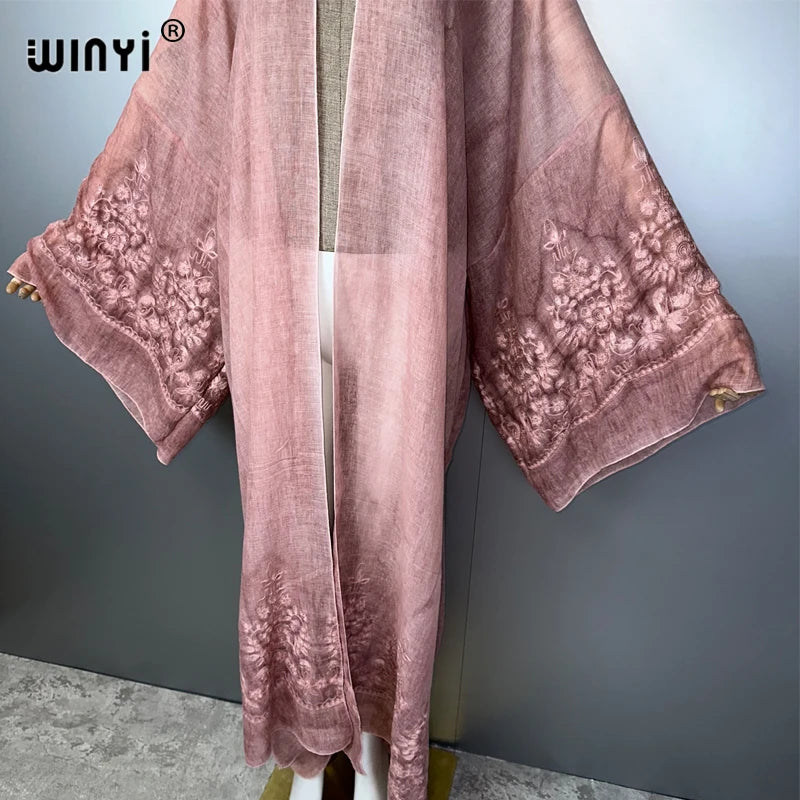 WINYI kimono brodé teint à la main cardigan vêtements de plage robe de soirée abaya dubaï luxe couvertures tenues de plage femmes maxi manteau