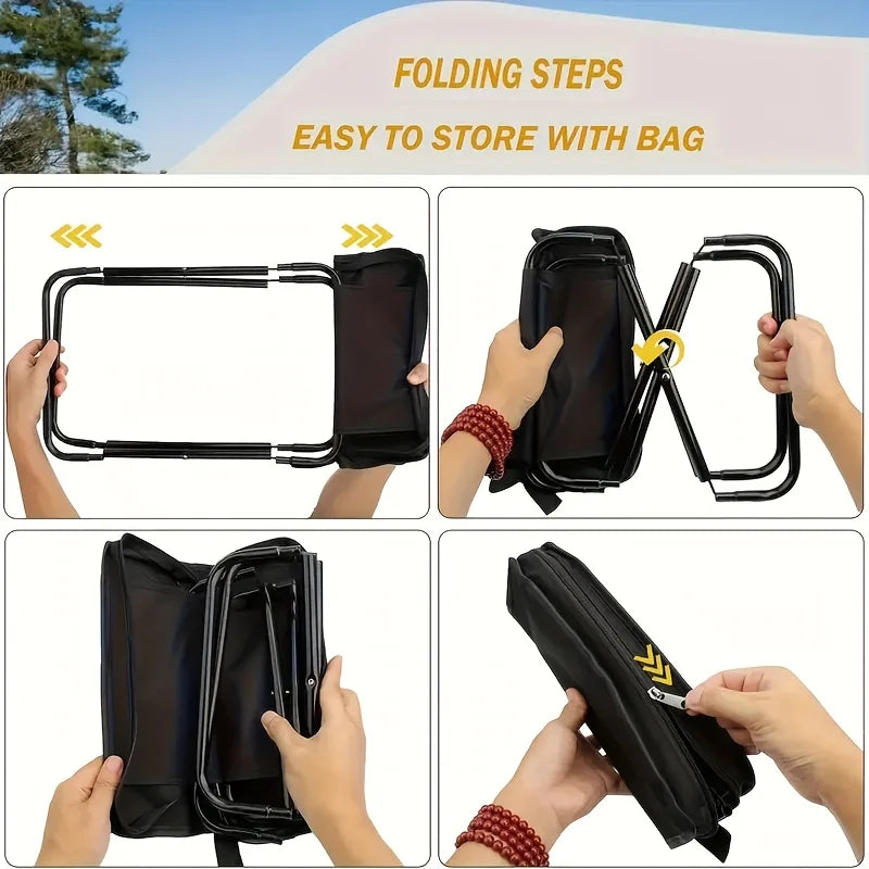 Tabouret pliant portable pour le camping, le pique-nique, la pêche, léger, durable, avec structure en fer, compact