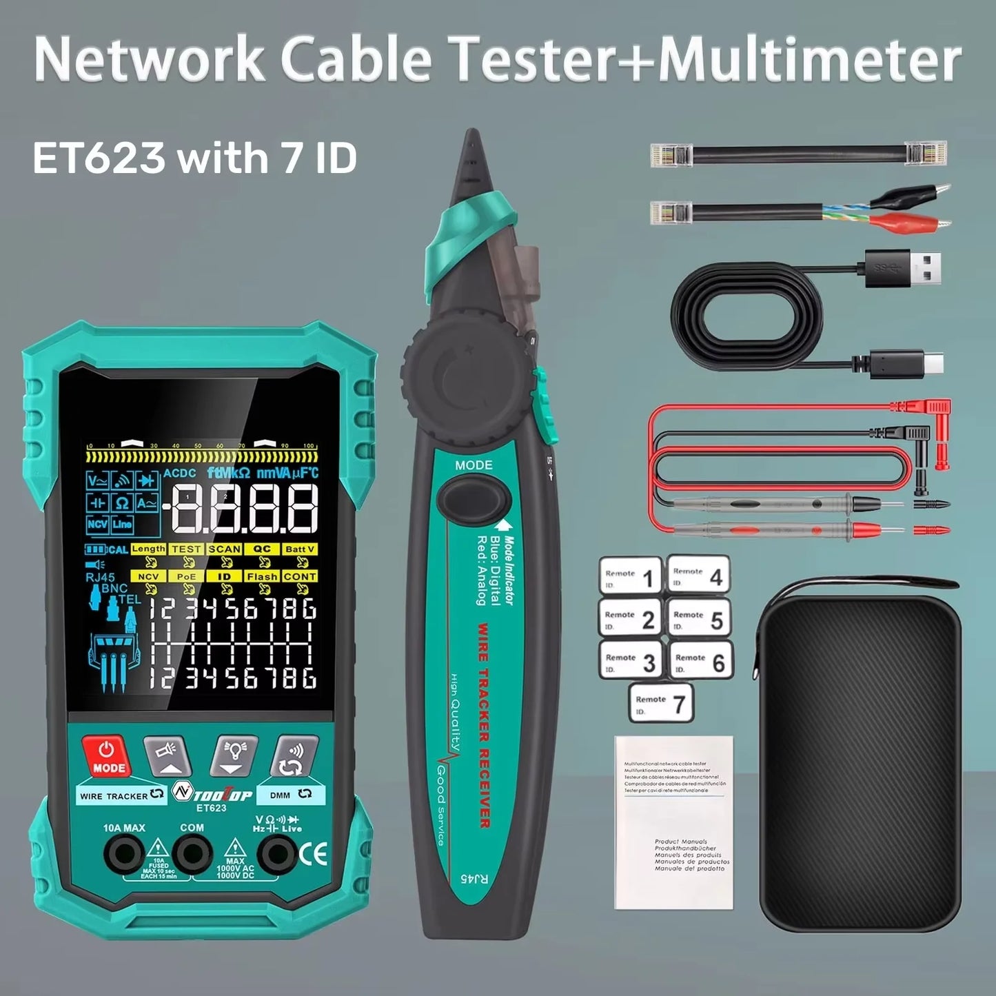 TOOLTOP – testeur de câbles réseau multifonctionnel de 3.2 pouces, 400M, Test POE, cartographie de câbles LAN, multimètre, outil de suivi de ligne téléphonique NCV