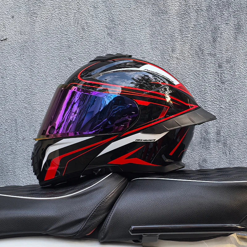 Casque de moto intégral ORZ-B08A, motif Mecha brillant, casque de course, casque de sécurité certifié DOT de Style italien avec Vi teinté
