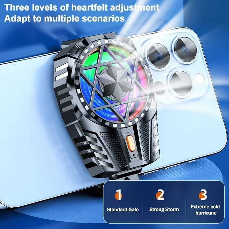 Refroidisseur Téléphone Clip Arrière — 3 Vitesses LED RGB iOS & Android