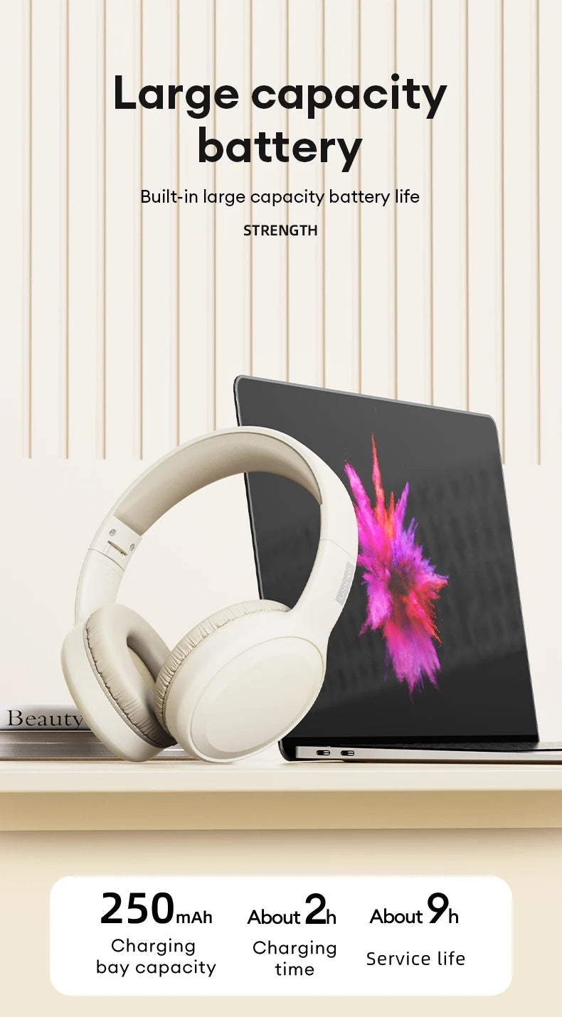 Casque Bluetooth HiFi stéréo sans fil — sport, micro, pliable, faible latence, jeu