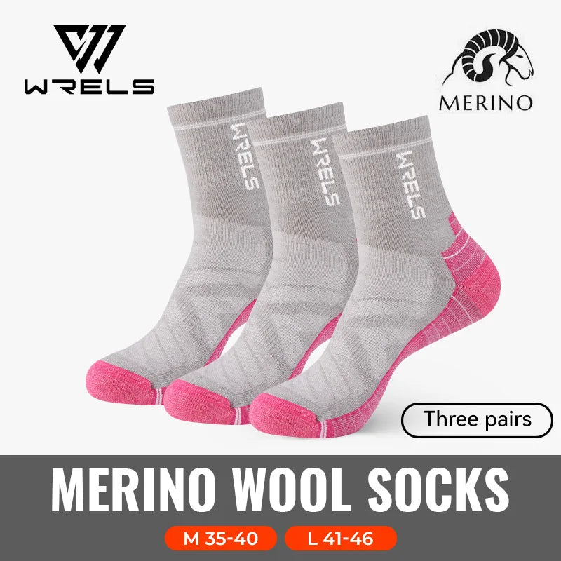 WRELS 1/2/3 paires chaussettes en laine mérinos thermique chaud hiver haute élastique épais chaussettes de randonnée Absorption d'humidité chaussettes de sport en laine