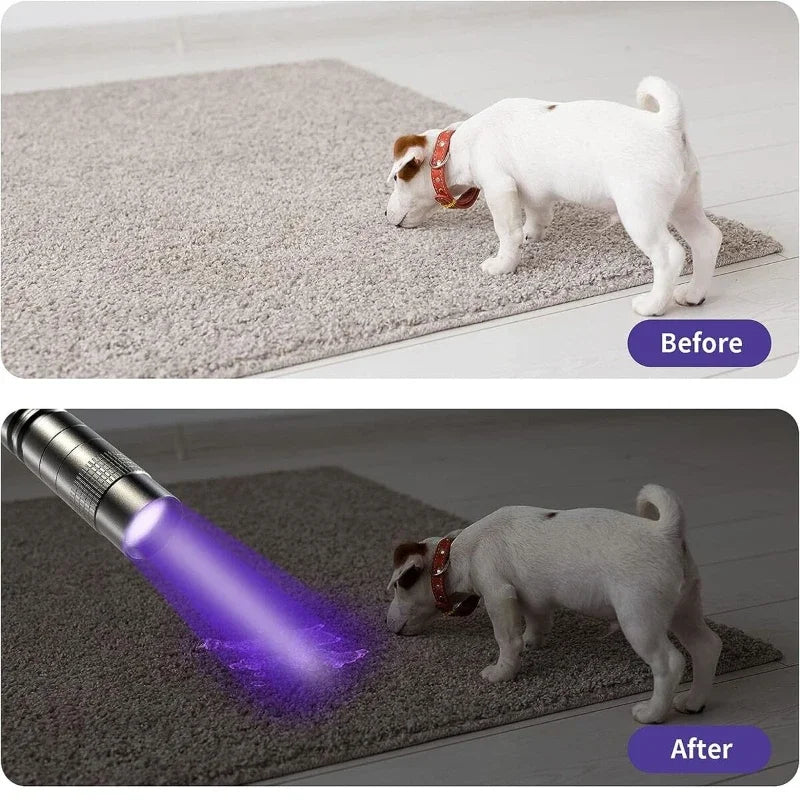 Linterna UV 395nm, antorcha ultravioleta con clip para bolígrafo, pilas AAA portátiles usadas, luz morada, detector de orina de mascotas y escorpiones, lámpara UV