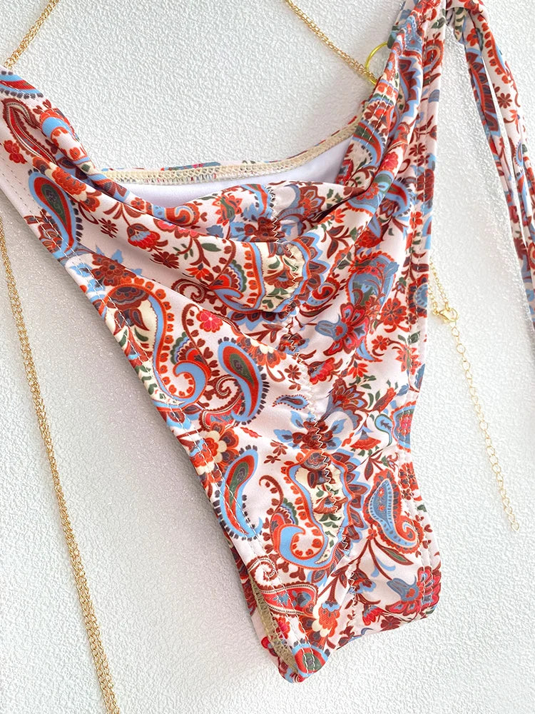 Sexy Triangle chaînes Bikini ensembles Micro tongs maillot de bain femmes maillot de bain Biquini pansements de plage maillot de bain imprimé string Bikini