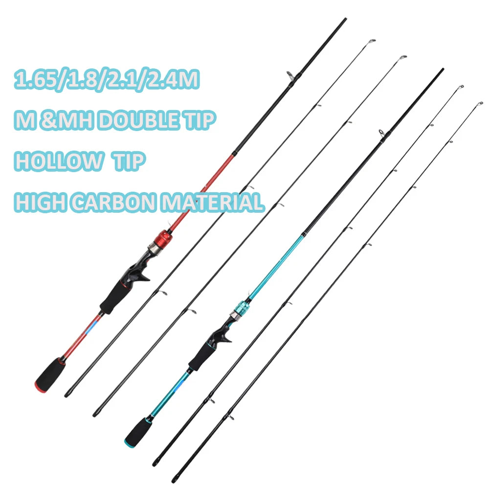 1.65m 1.8m 2.1m 2.4m haute teneur en carbone moulé moyen lourd M MH DOUBLE pointe basse coup mer eau douce tige de pêche