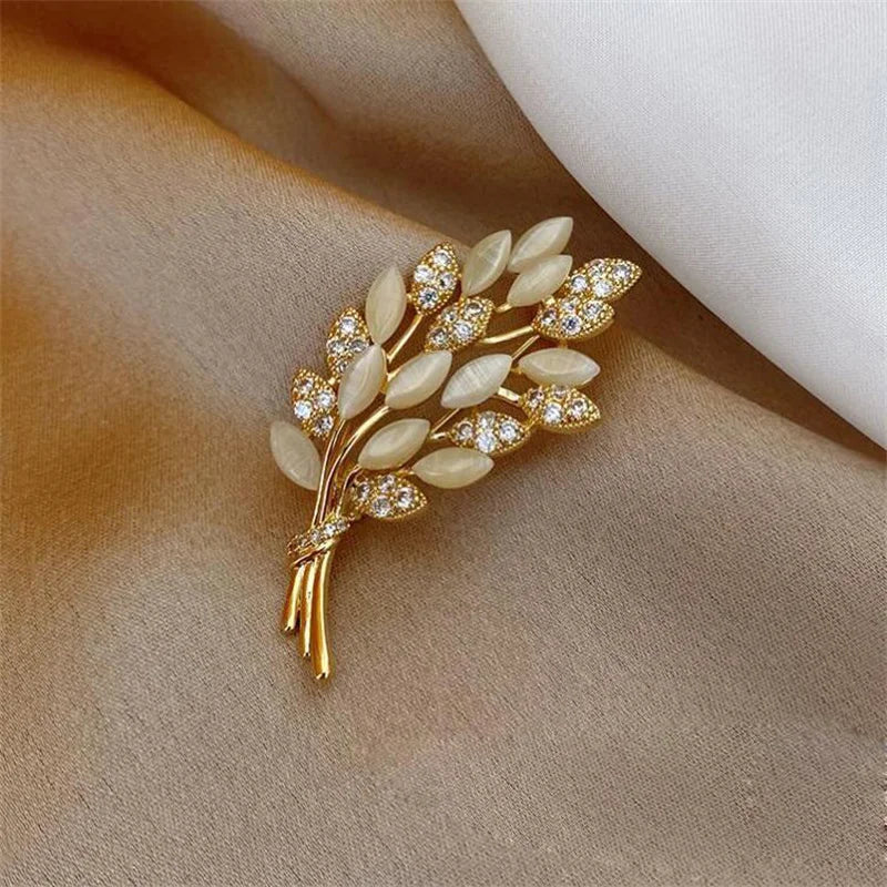 Broches coreanas de perlas rosas con diamantes de imitación para mujer, tulipán, oreja de trigo, bambú, Panda, broche de circonita, alfileres para mujer, traje, abrigo, joyería