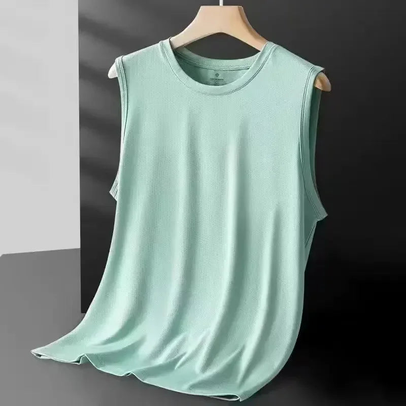 Gilet en maille de soie glacée pour hommes, vêtements de sport légers d'été, T-shirt sans manches, débardeur décontracté, vêtements d'extérieur à la mode