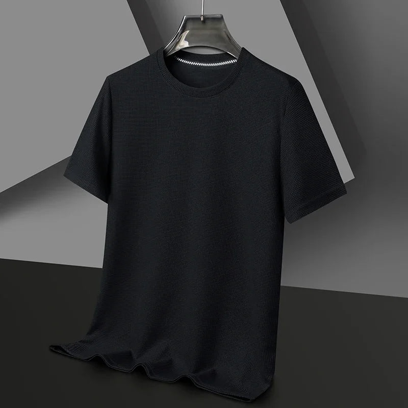 T-Shirt Gaufré Col Rond Homme — Nouveau Manches Courtes Été