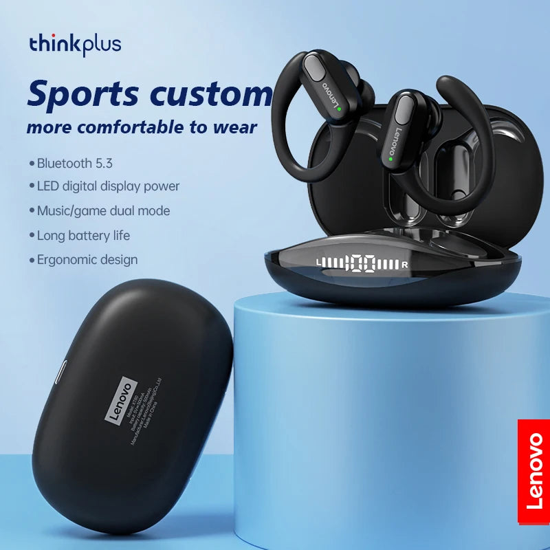 Lenovo XT80 – Auriculares deportivos inalámbricos, con micrófonos, control de botón, pantalla de alimentación LED, sonido estéreo de alta fidelidad, auriculares con traductor de IA