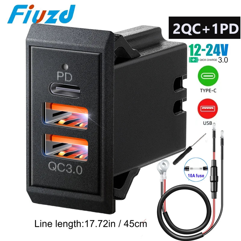 Affichage de tension LED à charge rapide pour camion 12V/24V moto RV bateau marin QC PD 3.0 chargeur de voiture chargeur de téléphone portable automatique