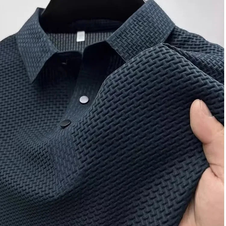 Summer New Men's Lapel Hollow Short-sleeved Polo T-Shirt Ice Silk Breathable Business Fashion Male T-Shirt Brand Clothing