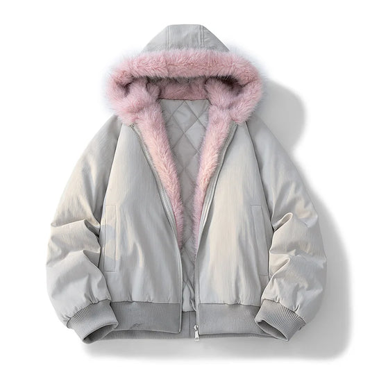 Men's Winter Jacket Women's Fur Collar Fashion Parka Thick Warm Coat Oversized Loose Hooded Jacket American Streetwear Cool