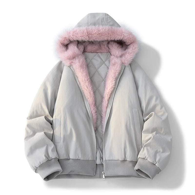 Veste d'hiver homme femmes col de fourrure mode Parka épais manteau chaud surdimensionné veste décontractée ample à capuche américain Streetwear Cool