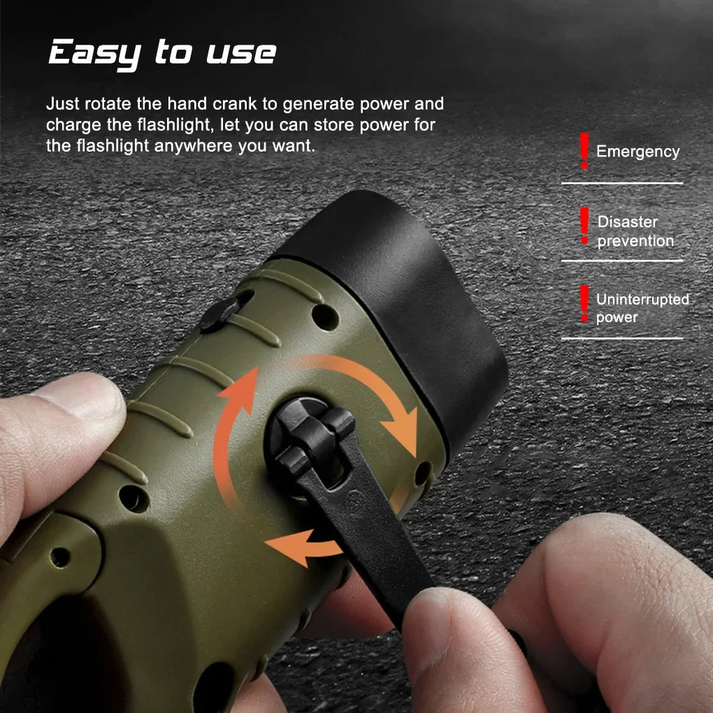 Lampe de poche LED à manivelle, équipement de survie Rechargeable à énergie solaire, torche de charge auto-alimentée, Dynamo pour pêche, bateau, randonnée
