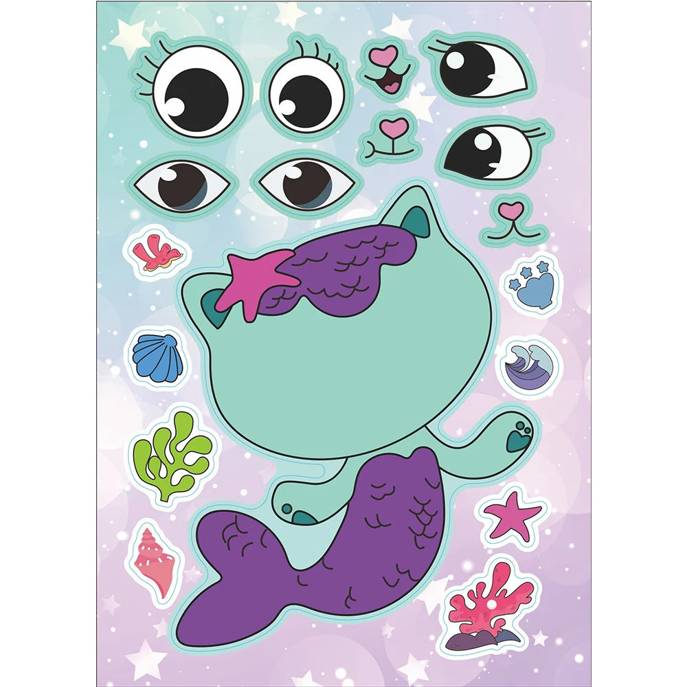 Puzzle autocollants visage pour enfants — dessin animé, DIY, éducatif, cadeau, 6/12 feuilles