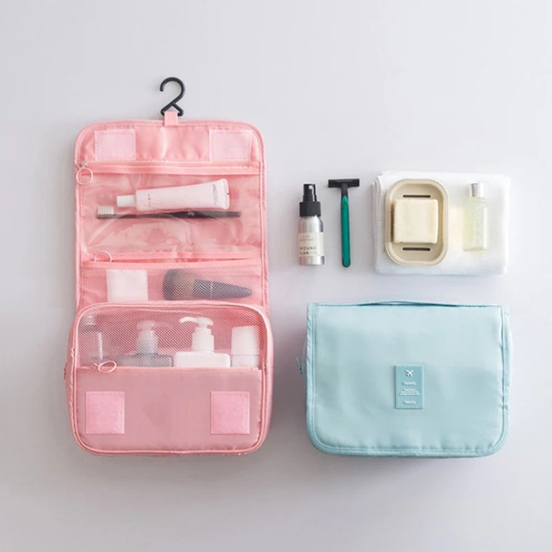 Bolsa de almacenamiento de viaje multifuncional, bolsa de maquillaje de mano de doble capa para mujeres, bolsa de aseo de viaje para hombres