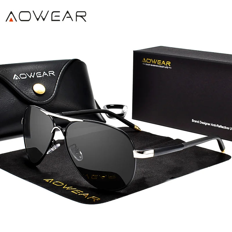 Lunettes de soleil aviation pour hommes — miroir polarisé, pilote HD, conduite, UV400