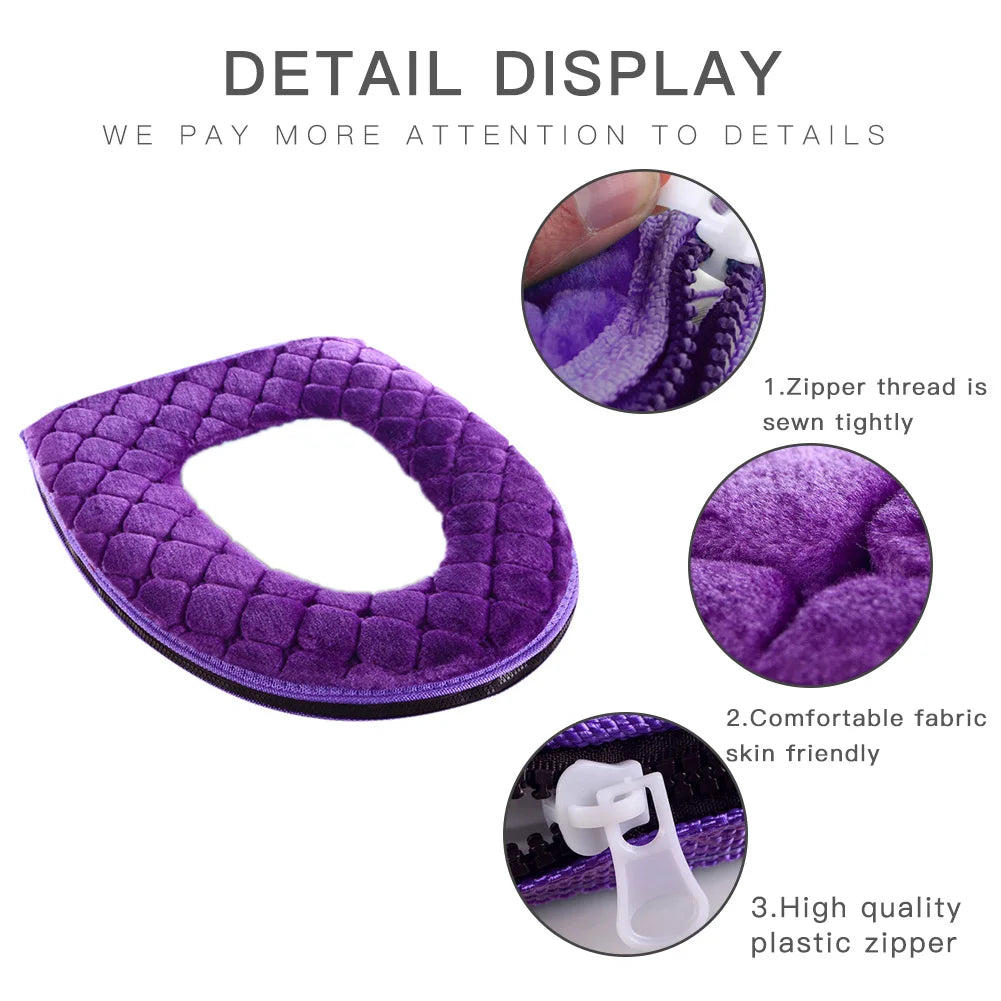 Funda para asiento de inodoro de baño, cojín de felpa suave y cálido de invierno, lavable, tipo O, suministros para el hogar de 37 cm × 44 cm