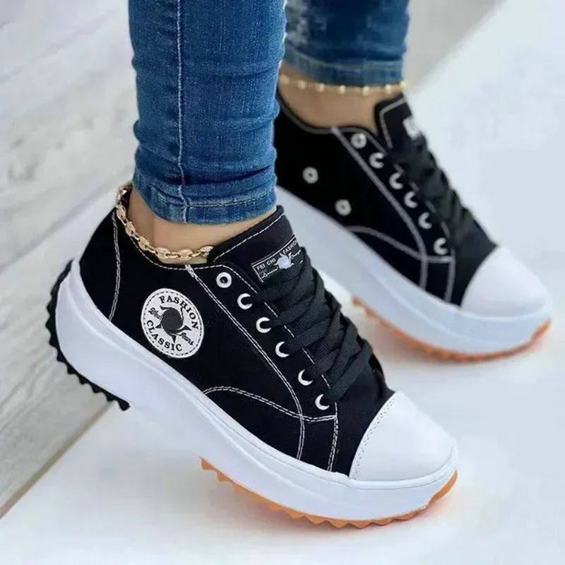 Baskets Toile Femme 2025 — Chaussures Décontractées Plates à Lacets