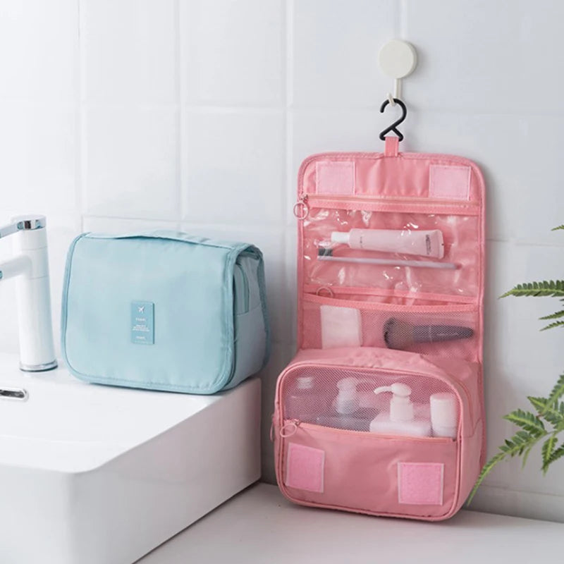 Bolsa de almacenamiento de viaje multifuncional, bolsa de maquillaje de mano de doble capa para mujeres, bolsa de aseo de viaje para hombres